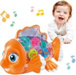 Electric Universal Transparent Gear Fish Swing Colorful Lights Musical Toys For Children