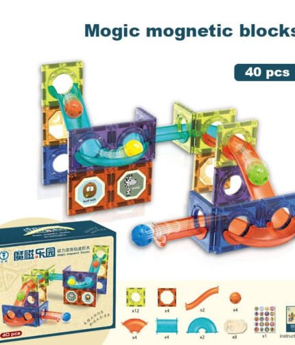 40Pcs Magnetic Building Blocks Slide Ball Track Marble Run Assembly Toy Designer Set