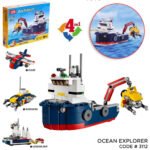 213PCS 4 In 1 DIY Architect Ocean Explorer & Detection Ship, Submarine Aircraft Building Set