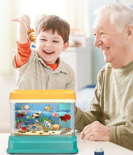 Electric Water Circulation Fish Tank Set Music Light Aquarium Parent-Child Interactive Fishing Toy Game