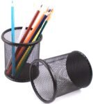 2Pc Black Metal Stand Mesh Style Pen Pencil Ruler Holder Desk Organizer Storage
