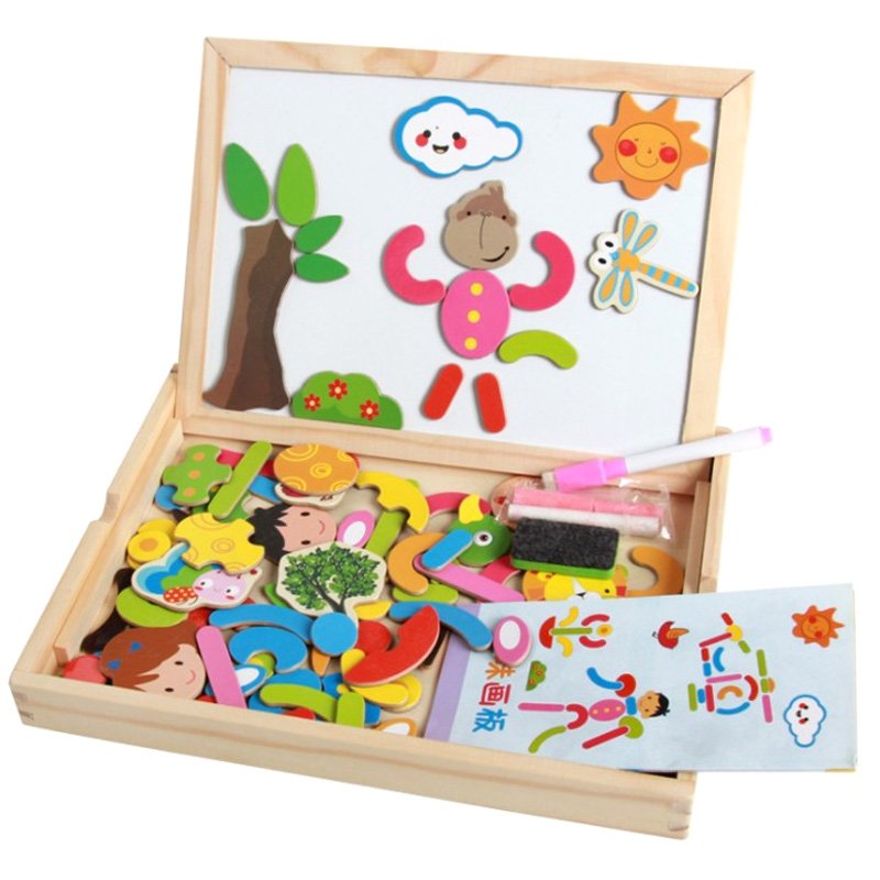ruwSDress-Up-And-Learn-3D-Magnetic-Puzzle-Set-Wooden-Double-sided-Drawing-Board-Kids-Blackboard-Puzzle
