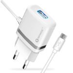 SPACE WC-105 Fast 2.4A Wall Charger with Built-in 1.5m Micro USB Cable & Extra USB Port – Compact, Dual-Device Charging Adapter for Home, Office & Travel