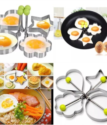 Pack Of 4 New Mould Style Fried Egg Pancake Shaper | Egg Shaper Kitchen Tools Star, Heart, Round, Flower Shaped Stainless Steel