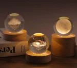 3D Galaxy Solar System Crystal Ball Night Light With Wooden Base, For Boys And Girls - Moon Lamp - World Lamp - Satellite Lamp