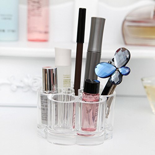 6 Slot Round Shape Lipstick Organizer Flower Shape Clear Acrylic Makeup Cosmetic Jewelry Storage Case Makeup Brush Holder Cosmetic Organizer Storage Box