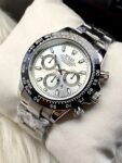 Rolex Daytona Rotating Bezel Quartz Machine | Quartz Chronograph Movement Silver Stainless Steel Strap Watch With Master Lock For Men ( With Normal Box )