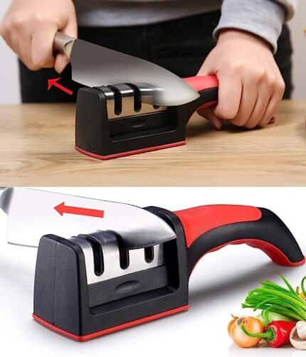 3-in-1 Knife Sharpener With Fruit And Meat Knife Peeler.3-Stage Diamond Coated Knife Sharpener,Kitchen Helper Three-piece Knife Sharpener Set With a Knife Ceramic peeler