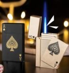 Jet Torch Playing Card Lighter, Green Flame Ace Card Lighter Windproof Refillable Lighter Playing Cards Cool Design (Metal Body) random color