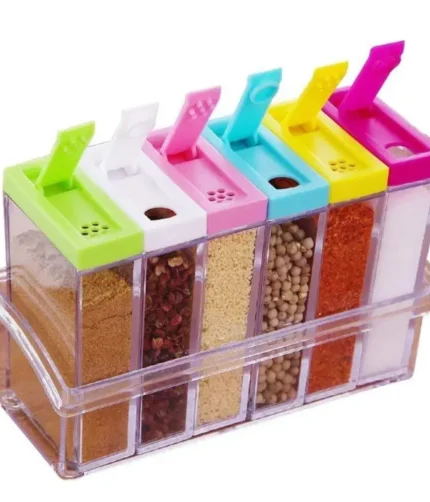 Spice Jars Dispenser Masala Rack Easy Flow Storage Crystal Seasoning Box Multicolour Set of 6