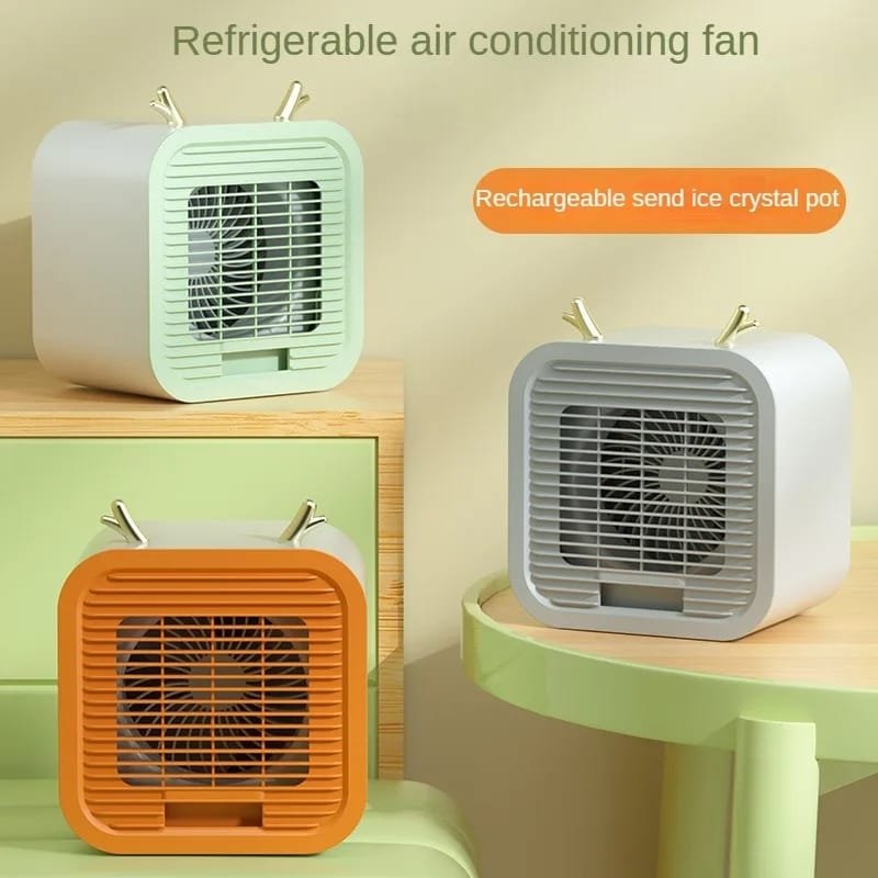 Portable Desktop Air Conditioning Fan | Three Gears Adjustable Strong Cold Air Fast Cooling USB Fan for Indoor Rechargeable (Random Colour)