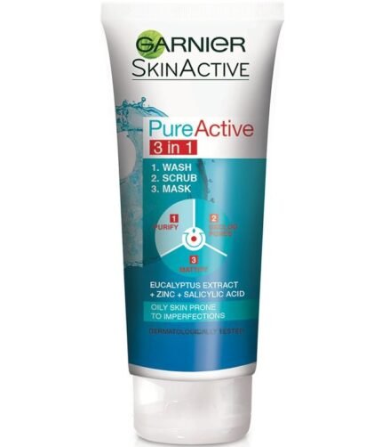3 in 1 Garnier Skin Natural Pure Active Wash + Scrub + Mask 100ml