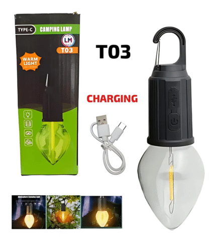 Multi-Purpose Led Rechargeable Outdoor Camping Work light bulb with hook for hanging - T03