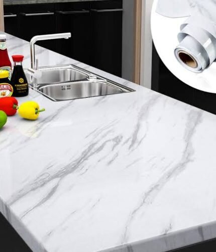 Self Adhesive White Marble Sheet for Kitchen - Anti Oil and Heat Resistant Wallpaper