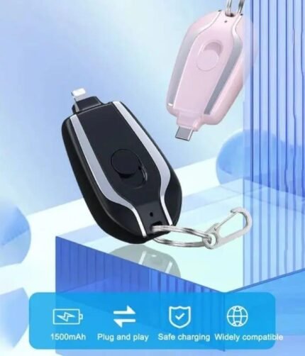 Keychain Portable Charger, Mini Power Emergency Pod Key Ring Cell Phone Charger, Ultra-Compact External Fast Charging Power Bank (Type C)