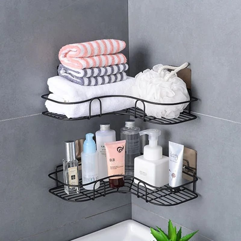 Metal Corner Rack For Bathroom & Kitchen | Bathroom Metal Shelf Organizer | Storage Rack Corner Frame Shampoo Storage Holder | Wall Mount Bathroom Accessories (Without Hook)