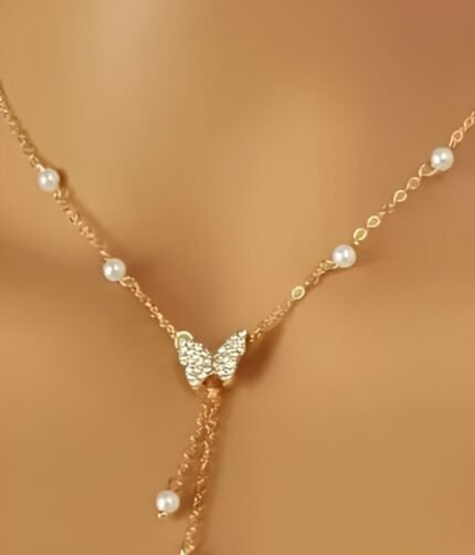 Gold Butterfly Pearl Choker Necklace for Women Girls Butterfly Pendent Necklace Pearl Tassels Necklace Jewelry Gifts