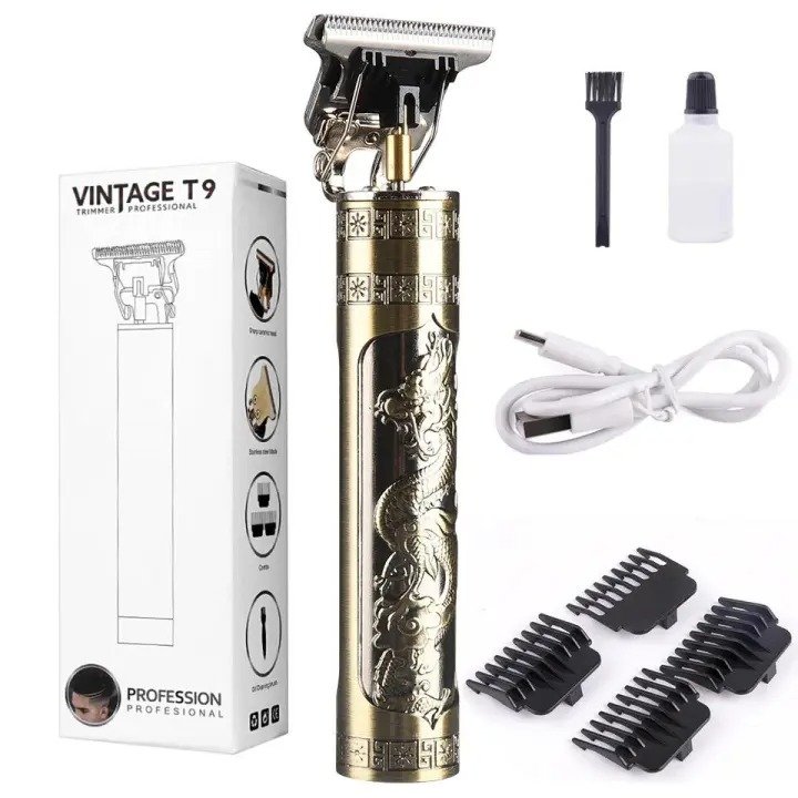 Metal Body - Vintage T9 Trimmer and Hair Clipper Cutting Machine For Men | Dragon Design | Golden Color Trimmer