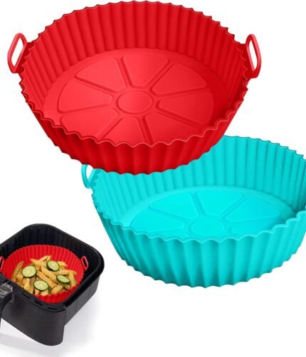 (1 pcs )Air Fryer Tray Silicone Liners | Silica Gel Baking Tray | Silicone Round Air Fryer Liner With Handle Non-stick Heat Resistant (Random color)