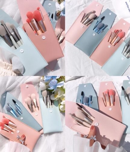 8 Pieces Cute Brushes With Leather Pouch  (random color)