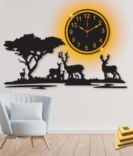 3d wall clock with light Wooden Wall Clock