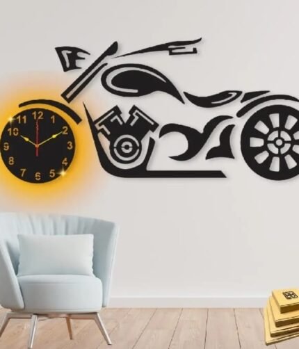 3D Wall Clock bike style Wooden Wall Clock  with light