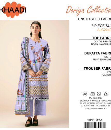 KHAADI DORIYA Collection 3 pcs LAWN  | Unstitched Fabric  Casual Wear