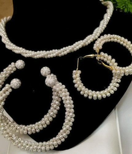 Women Pearl Elegant Jewelry Set ,Kangan, Mala & Earrings Pearl Set(white)