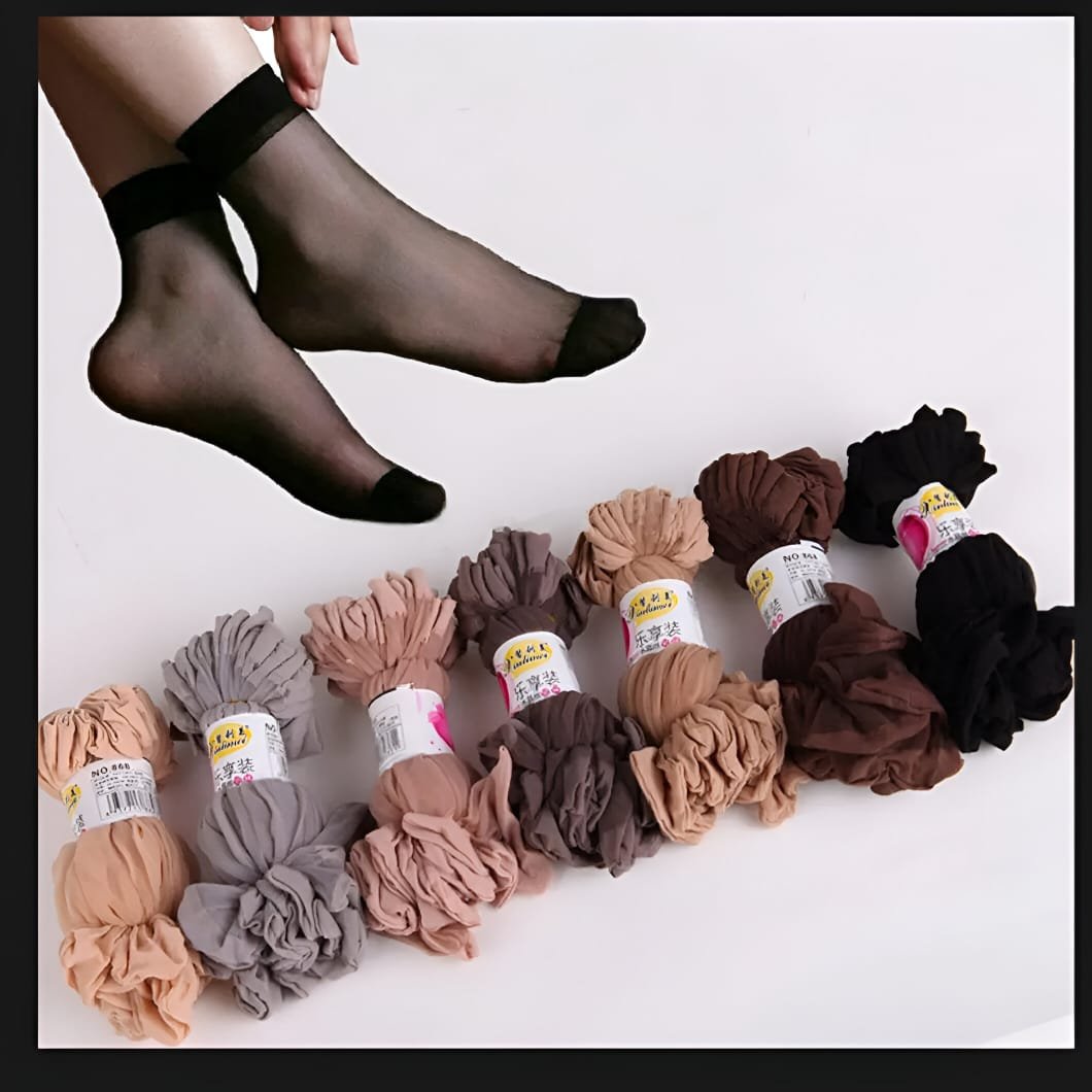 (pair) Female Thin Silk Transparent Sexy Ankle Nylon Socks Set (random color)