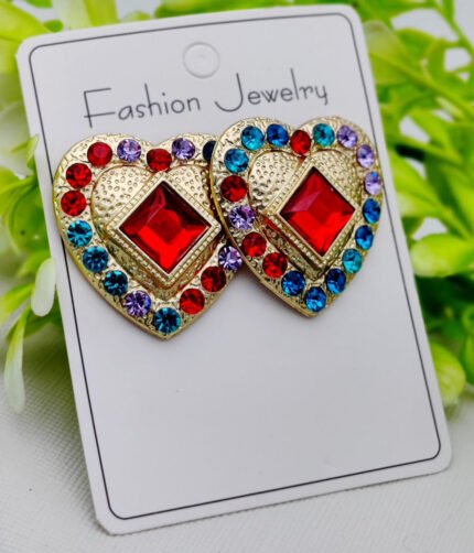 Imported Vibrant Multicolor Heart Stud Earrings – Dazzling Statement Jewelry for Every Occasion