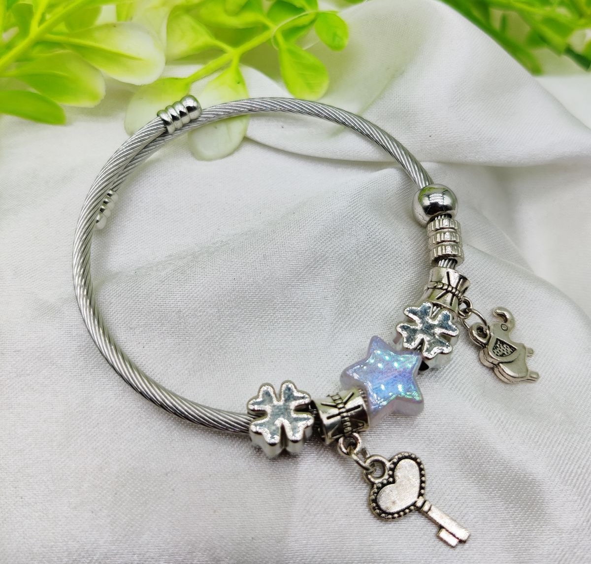 1 Piece Imported Elegant Pandora-Style Charm Bracelet - Starry Opalescent Design | Best Quality Artificial Bracelet For Girls & Women