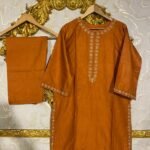 2pcs Stitched Suits 2 Pcs Elegant Women's Stitched Embroidered Linen Shirt And Trouser