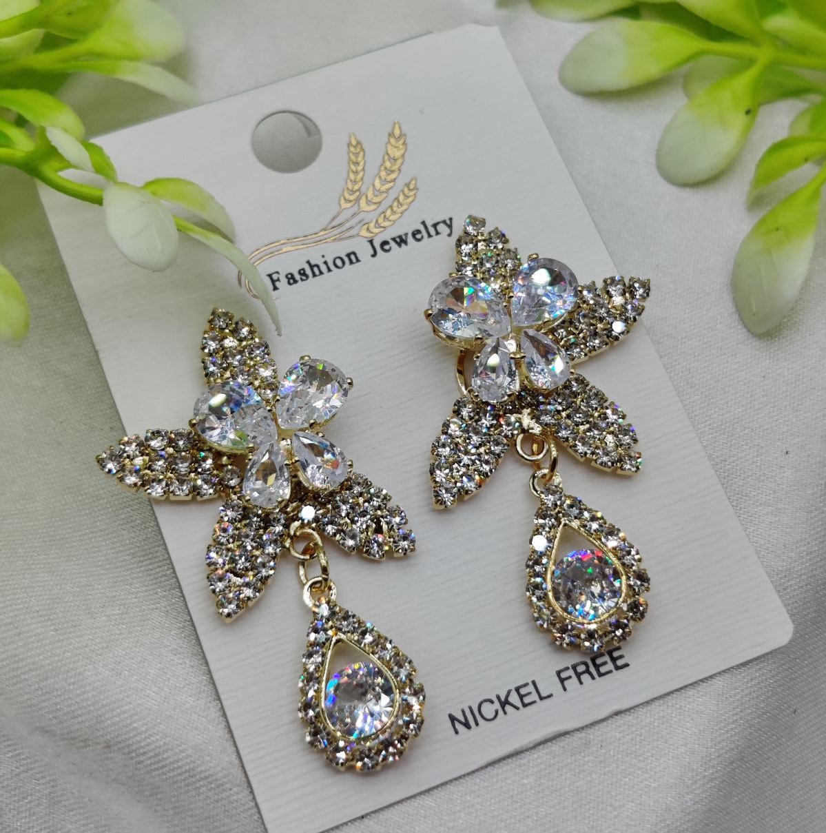 Imported Stunning Crystal Floral Earrings with Teardrop Accent - Nickel Free | Best Quality Artificial Earrings For Girls & Women