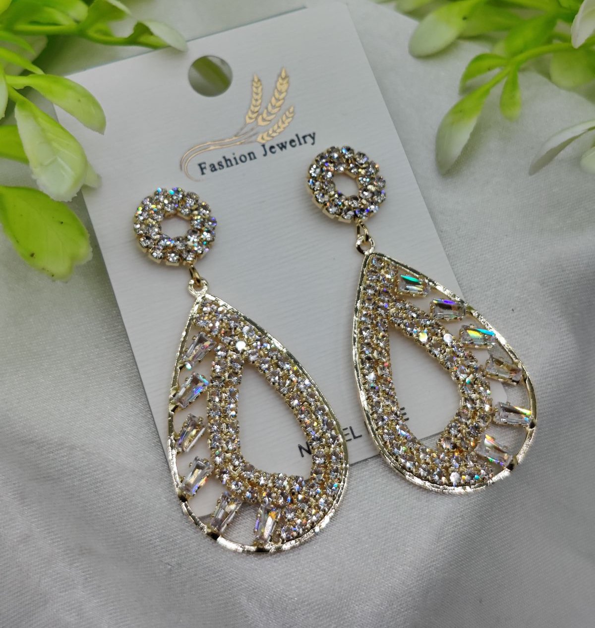 Imported Sparkling Teardrop Crystal Earrings – Elegant Statement Jewelry - Luxurious Gold Finish | Best Quality Artificial Earrings For Girls & Women