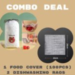 Combo Deal Disposable Food Cover Plastic Wrap 100 Pcs + 2 Pcs Dishwashing Rug | Reusable elastic food storage covers & Metal Wire Dish Washing Rugs For Kitchen