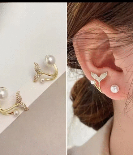 Korean Golden Fishtail Fashion Stud Earrings For Women Jewelry Trendy Simulated Pearl Butterfly Earrings Piercing