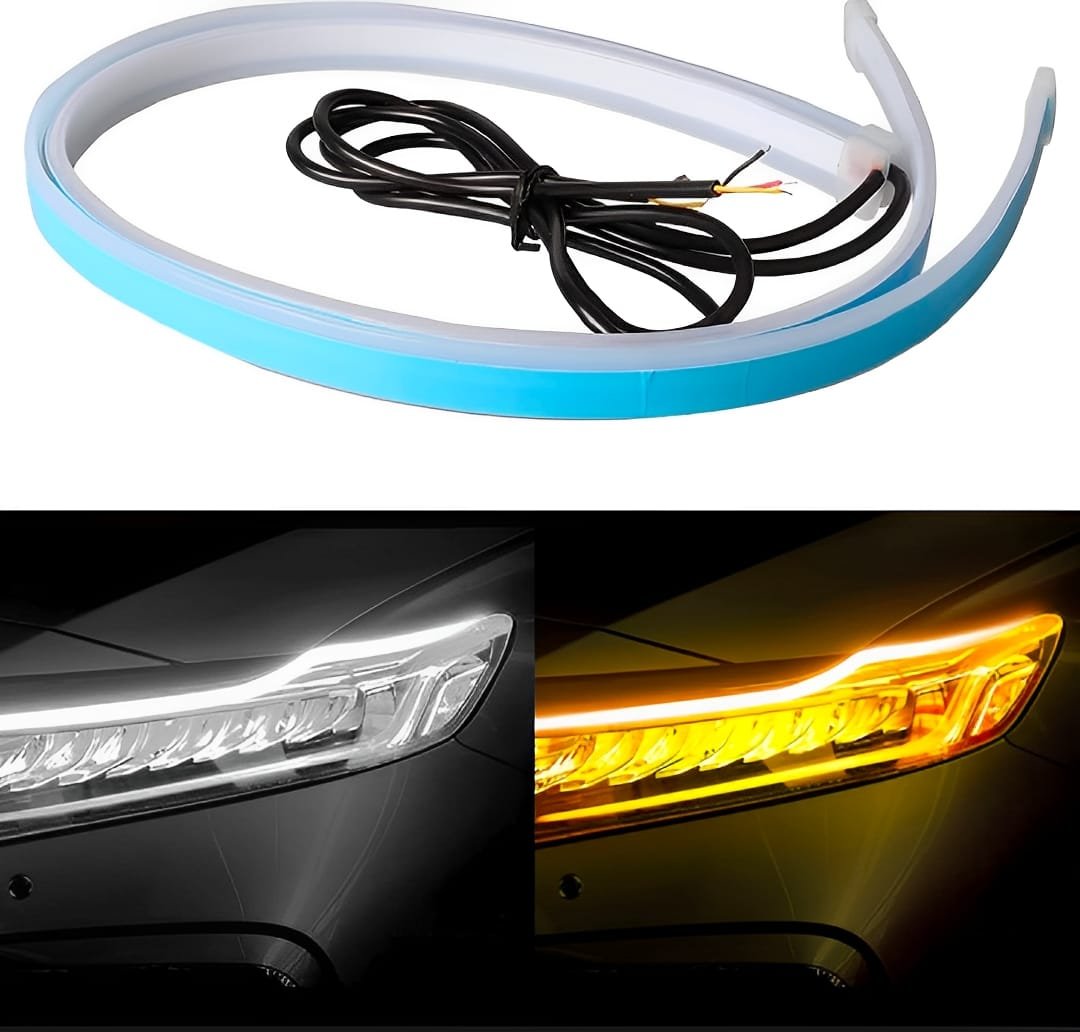2 Pcs White Color Audi-Style Flexible 60 cm Headlight DRL Light Strips with Running Indicators