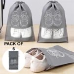 Pack of 6 Travel Shoe Storage Bags – Waterproof, Dustproof, Non-Woven Fabric with Transparent Window & Drawstring Closure