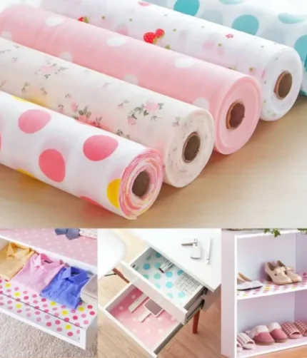 Non Slip Kitchen Printing Antibacterial Cabinet Plastic Foam Household Wardrobe Moisture Drawer mat Shelf Sheets (45×200) (random color)