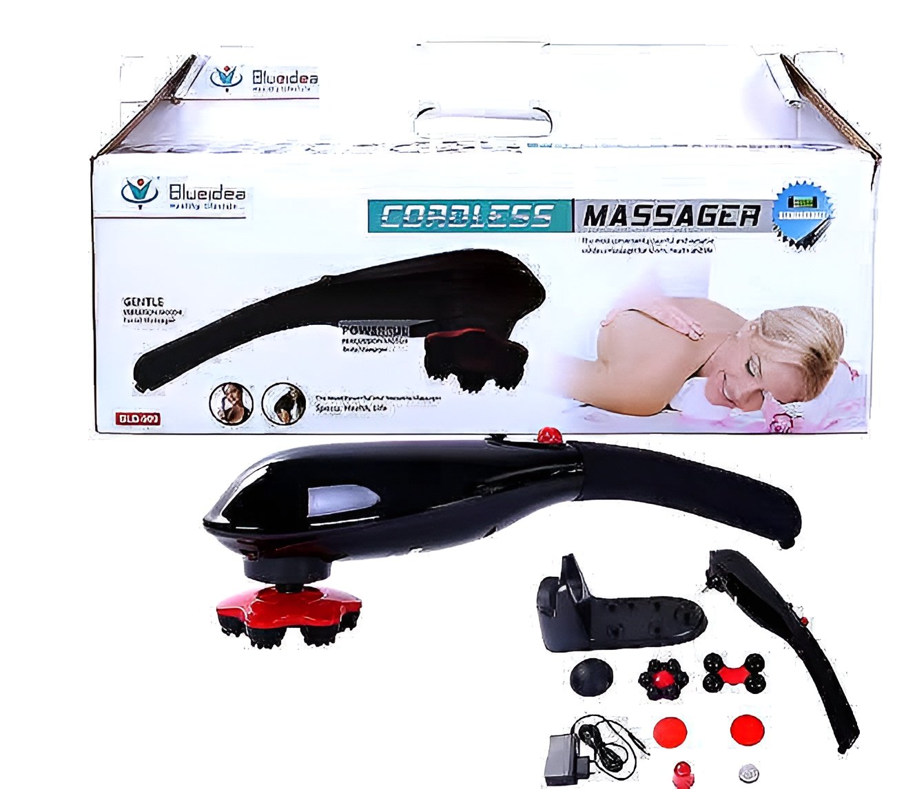 Blue idea Rechargeable Cordless Massager with different heads | Deep Massager for Muscles Neck Cordless Electric Body Massager