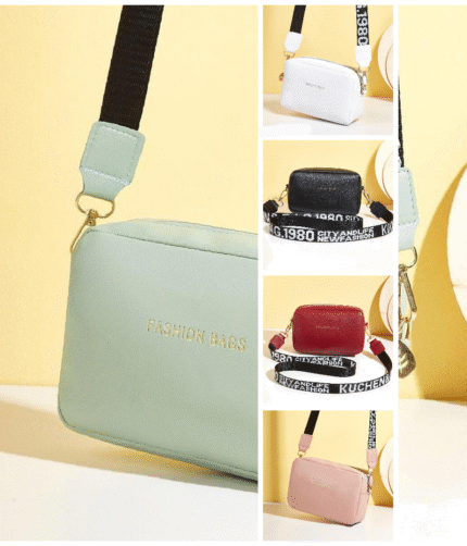 PU Leather  Wide Strap Crossbody Bag Simple Style Small Shoulder Bags for Women