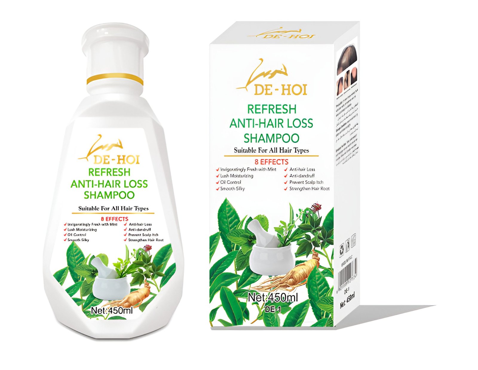 De-Hoi  Refresh Anti-hair Loss Shampoo Ginger Hair Care Shampoo Helps Stop Hair Loss 450ml