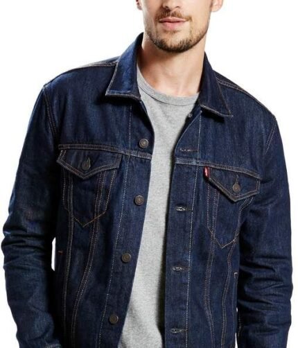 Men Jean Jackets Dark Blue Turn Down Collar Denim Jacket Fashion Outwear