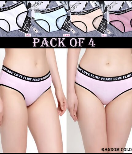 Pack of 4 Stylish Ribbed Women's Hipster Panties with Letters Printed Elastic Waistband