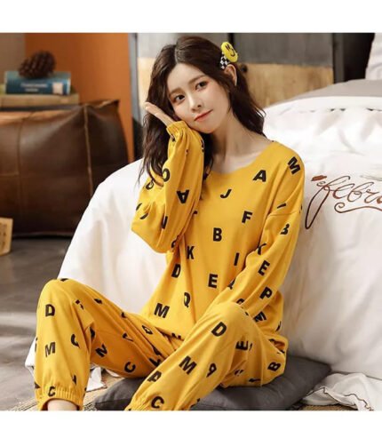 Casual Soft Cotton Pirnted Night Suit Set Loungewear For Ladies