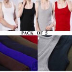 Pack of 5 Multi-Color Men’s Ribbed Vests – Cotton-Polyester Blend, Export Standard, High Quality
